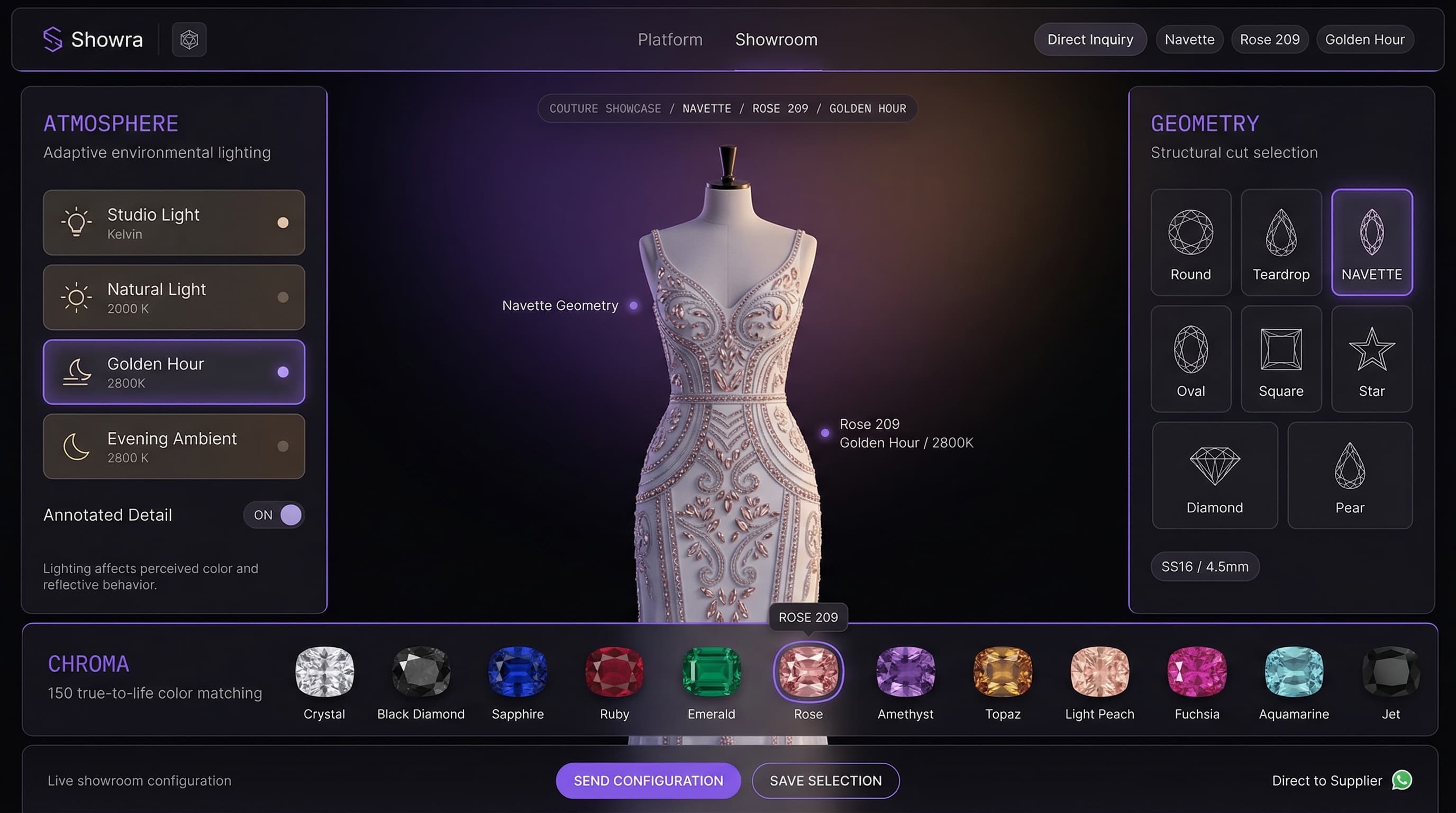 Showra 3D configurator interface